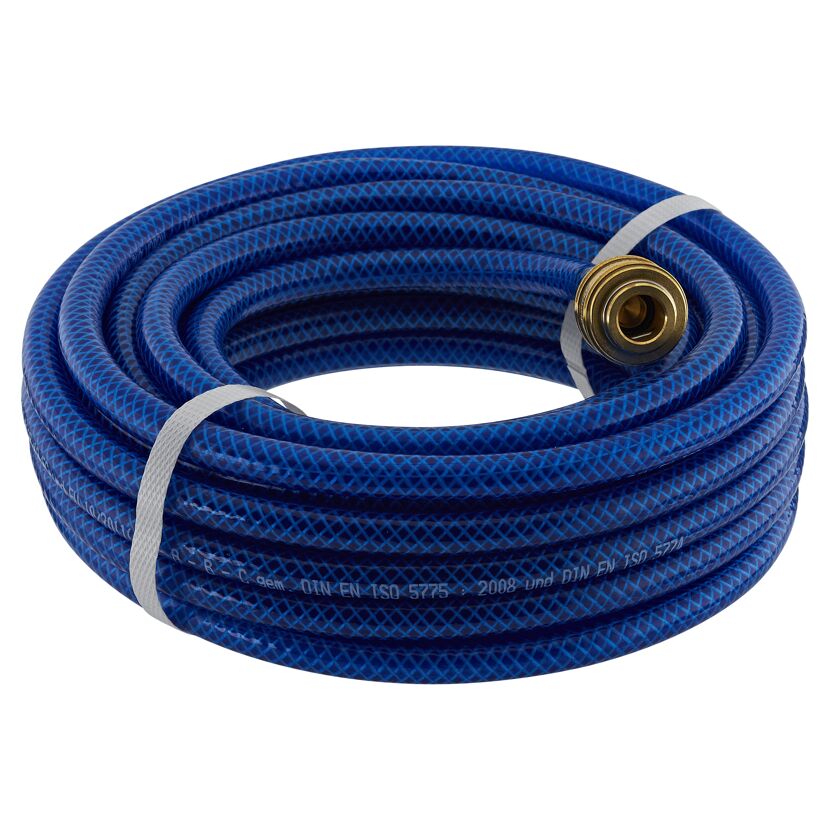 Blauer Druckluftschlauch aufgerollt