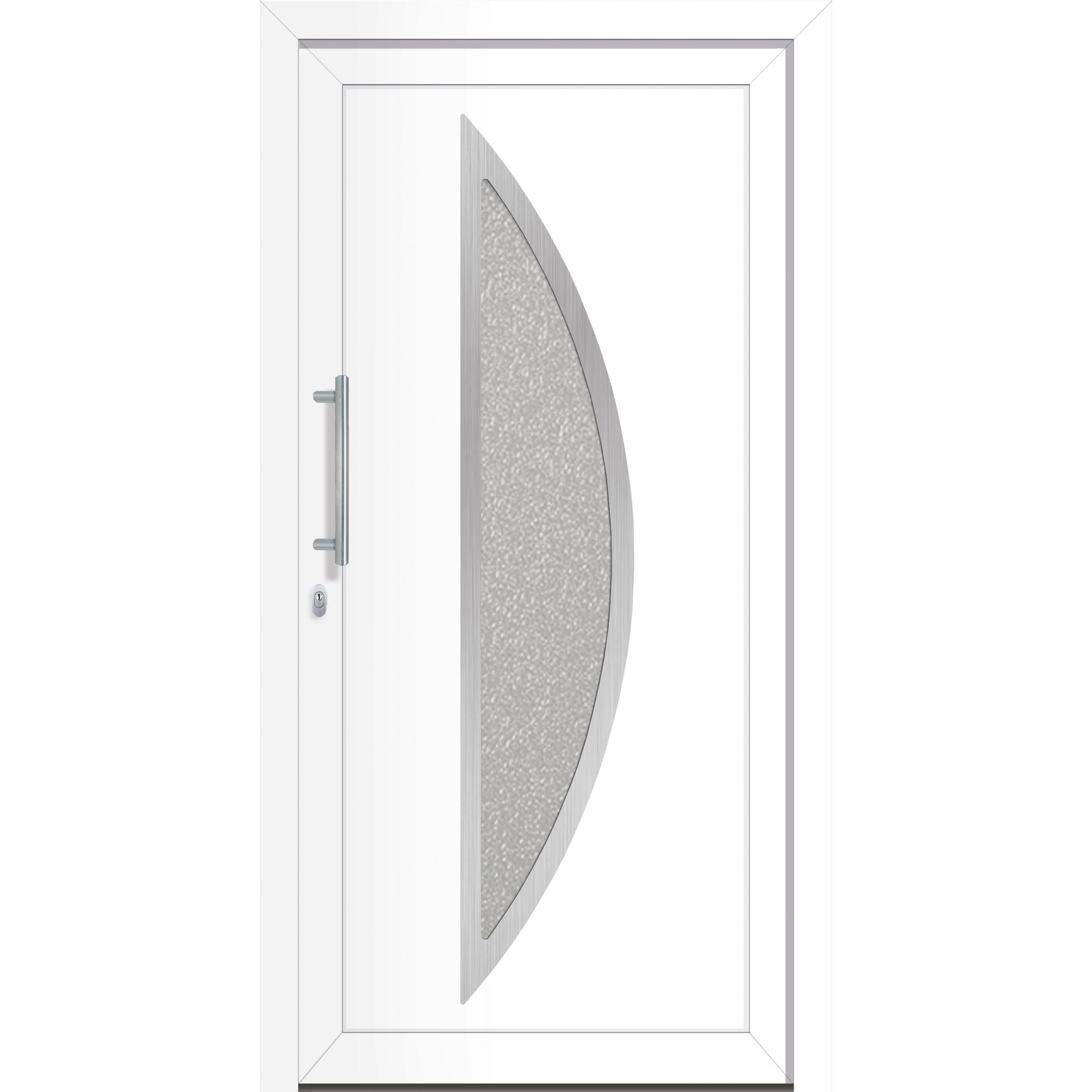 Weiße Tür mit Glaseinsatz.