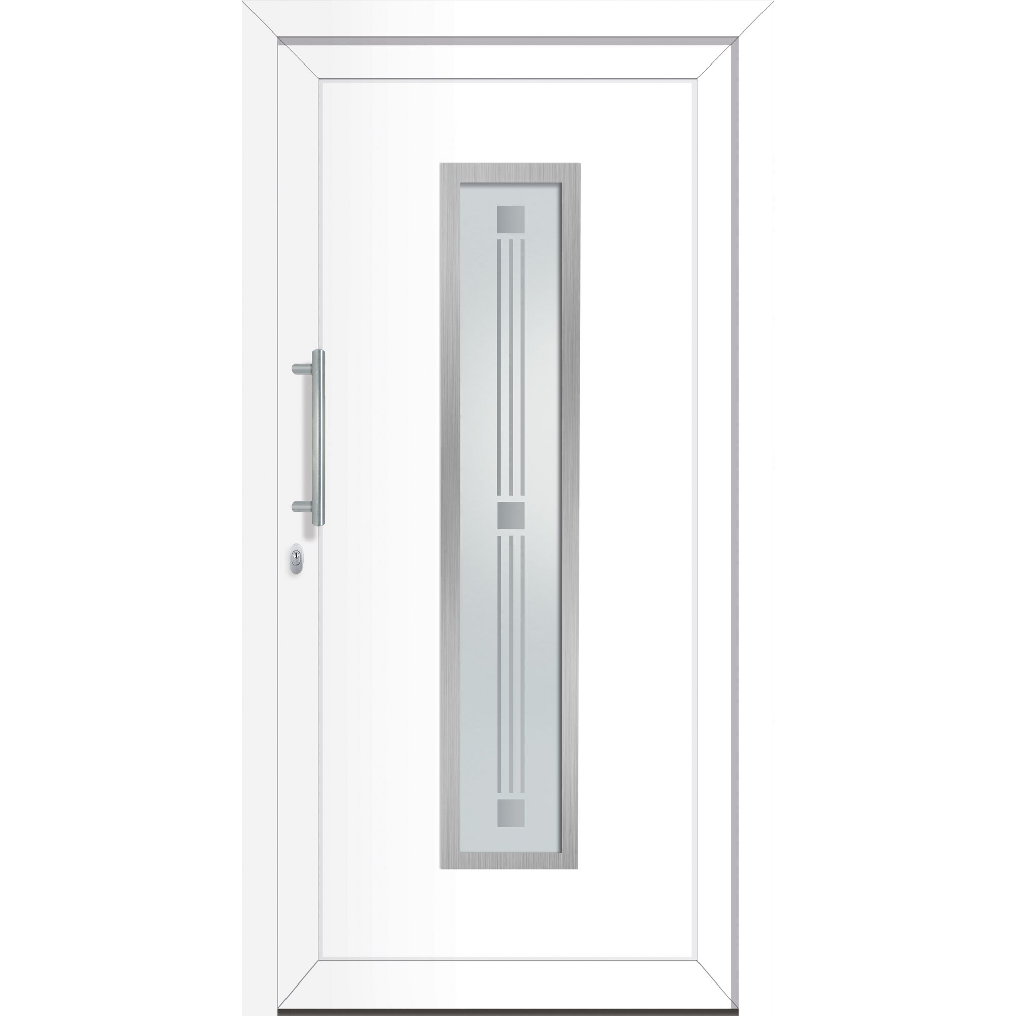 Weiße Sicherheitstür Fresno R mit Glaseinsatz