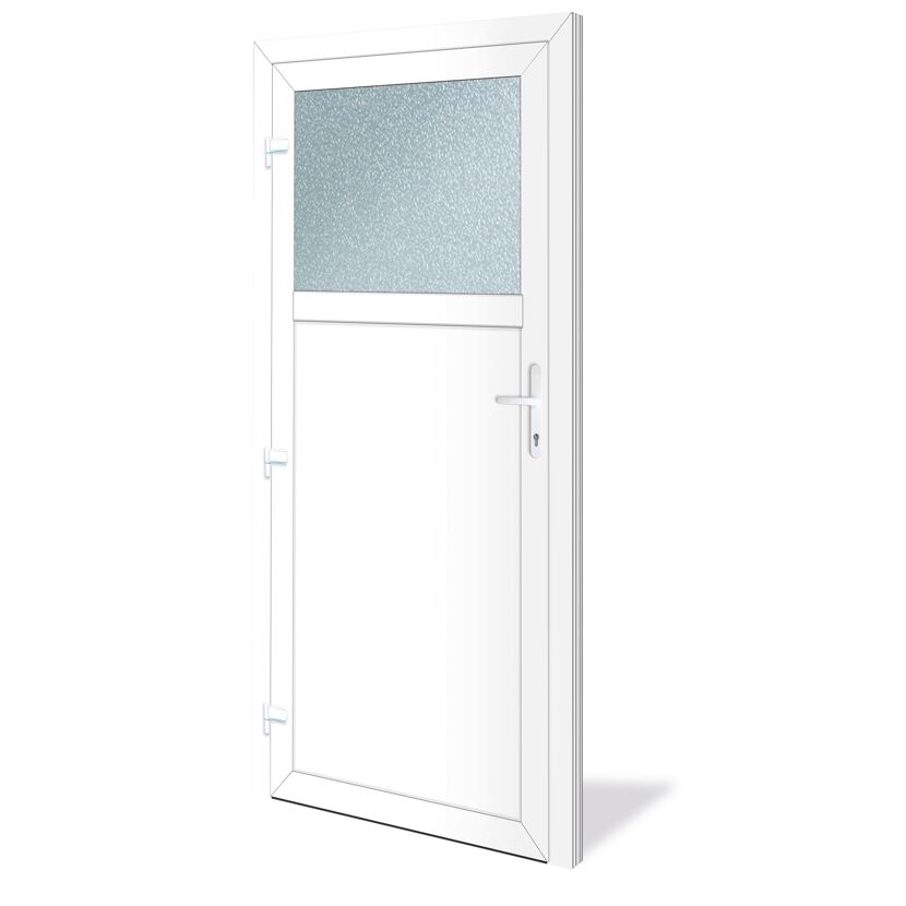 Weiße Tür mit Glaseinsatz