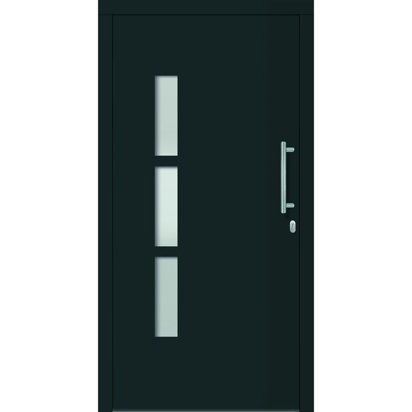 Schwarze RC2 Alu-PVC-Haustür Toledo R mit drei Lichtausschnitten