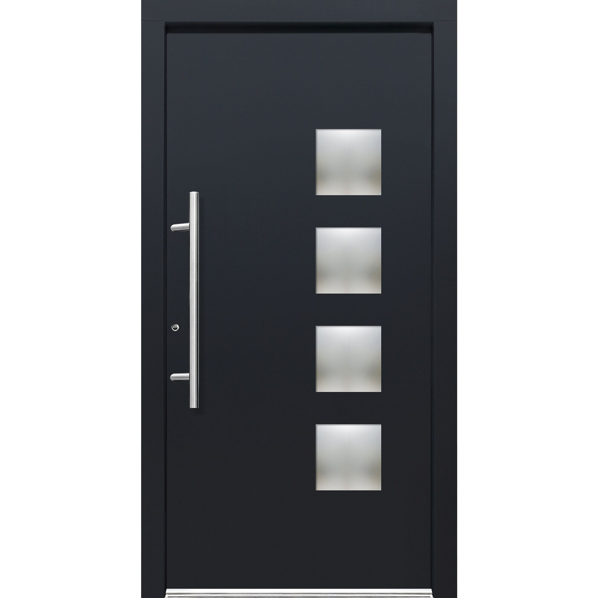 Schwarze Alu-Haustür Arona mit vier quadratischen Fenstern