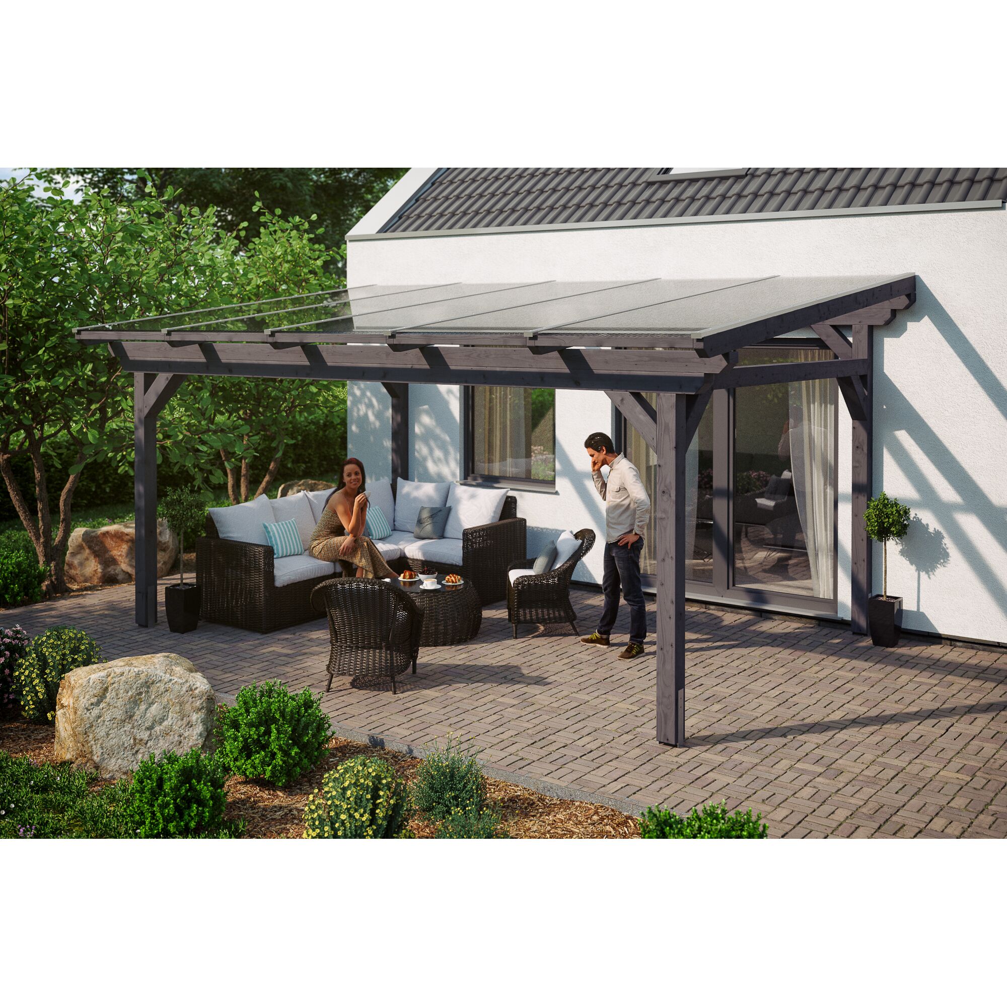 Terrassenüberdachung mit Sitzgruppe