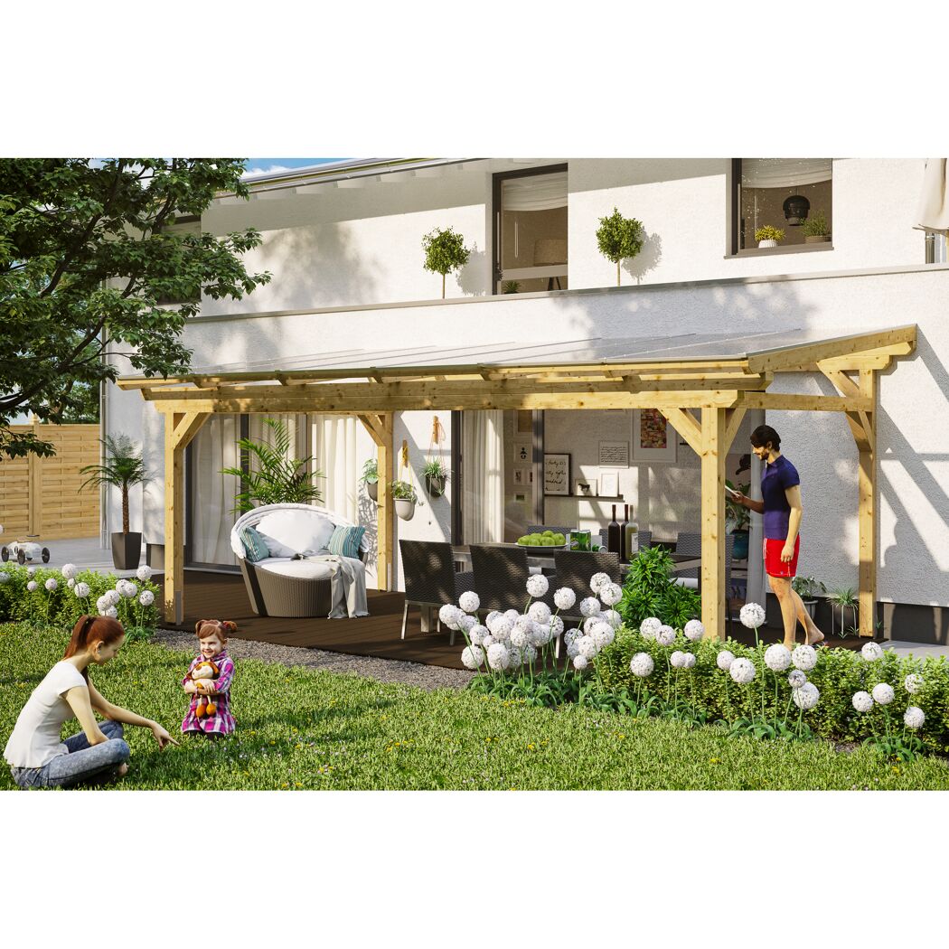 Holzterrassenüberdachung Sanremo mit durchsichtigem Dach