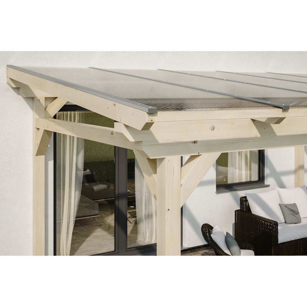 Terrassenüberdachung 'Sanremo' 648 x 250 cm Leimholz Doppelstegplatten natur