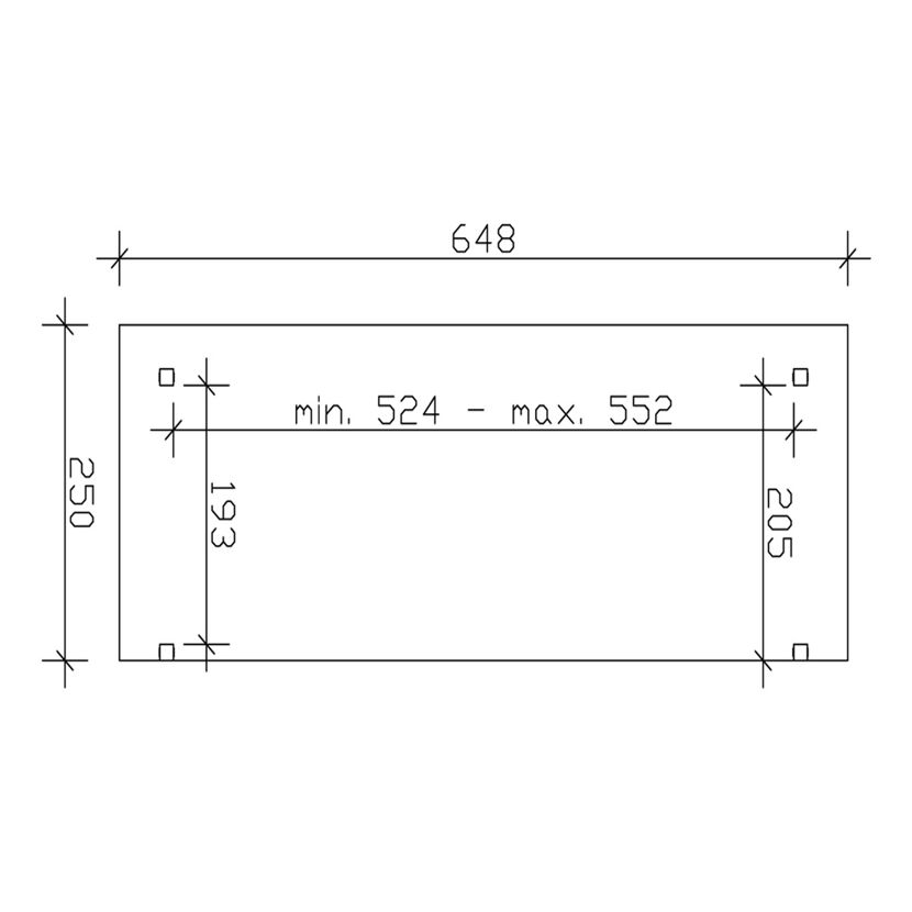 Zeichnung Waschtischplatte TD Sanremo 648 x 250 cm
