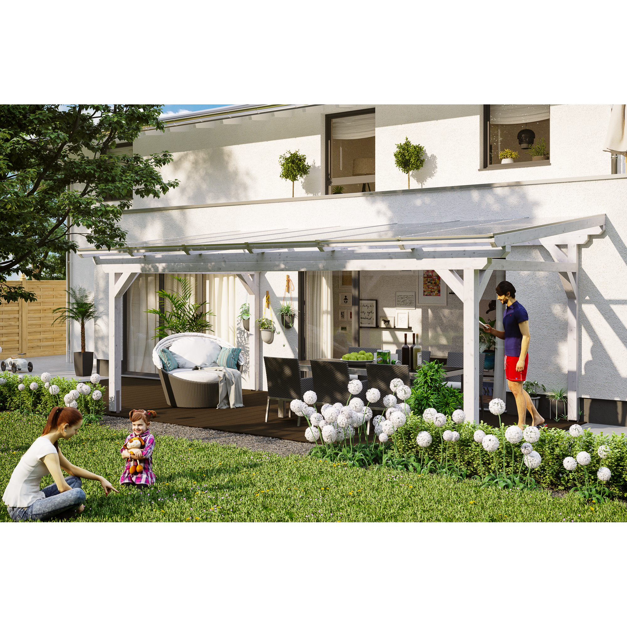 Terrassenüberdachung 'Sanremo' 648 x 250 cm Leimholz Doppelstegplatten weiß + product picture