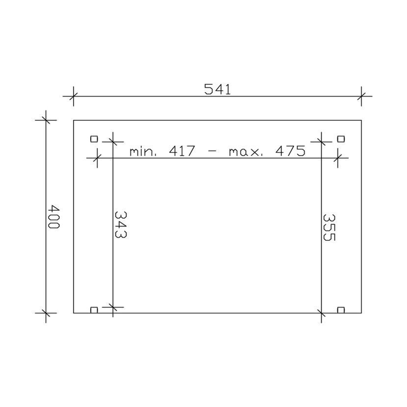Technische Zeichnung: Duschwanne Sanremo 541 x 400 cm, weiß