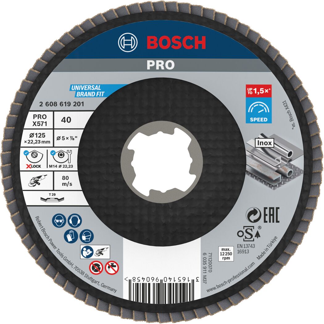 Bosch X-LOCK Fächerschleifscheibe, 125 mm Durchmesser, Körnung 40