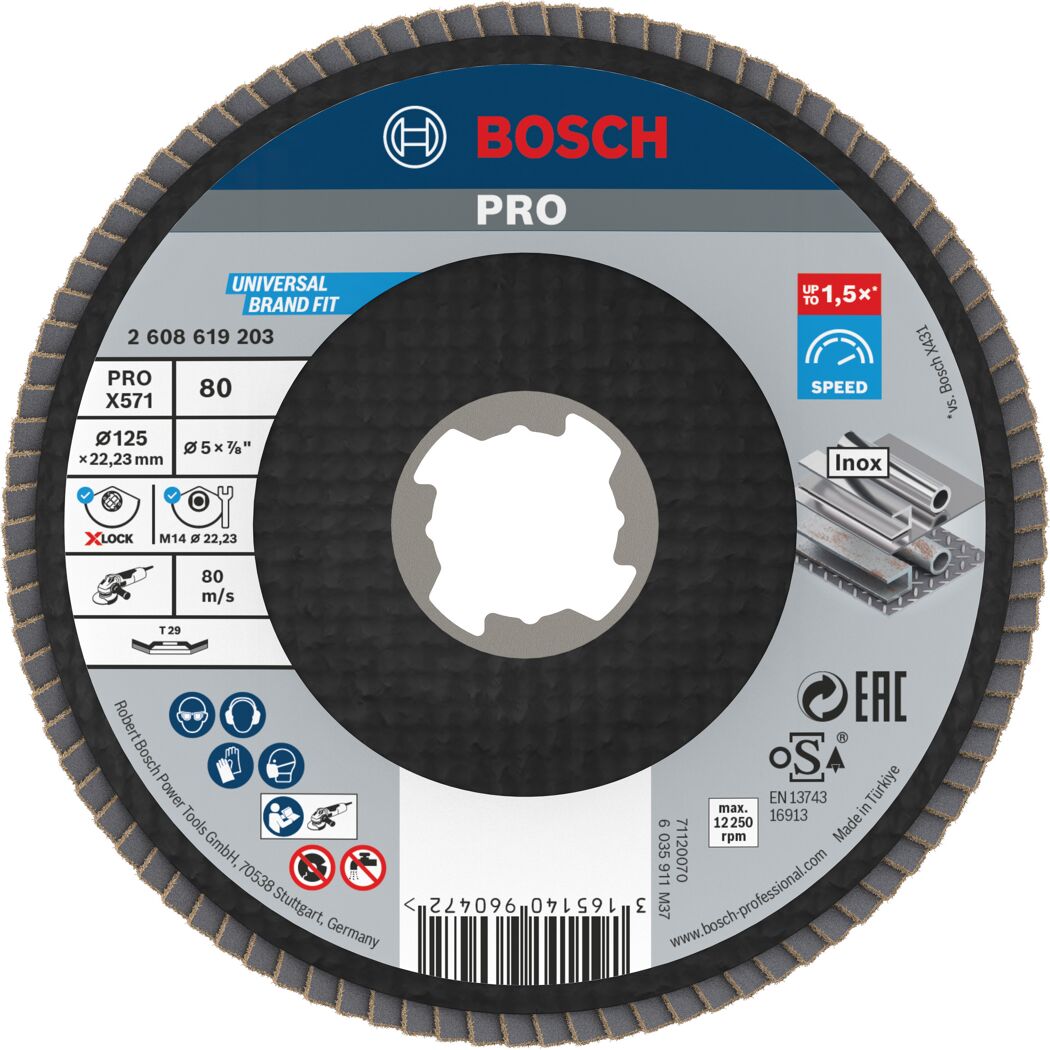 Bosch X-LOCK Fächerschleifscheibe, 125 mm Durchmesser, Körnung 80
