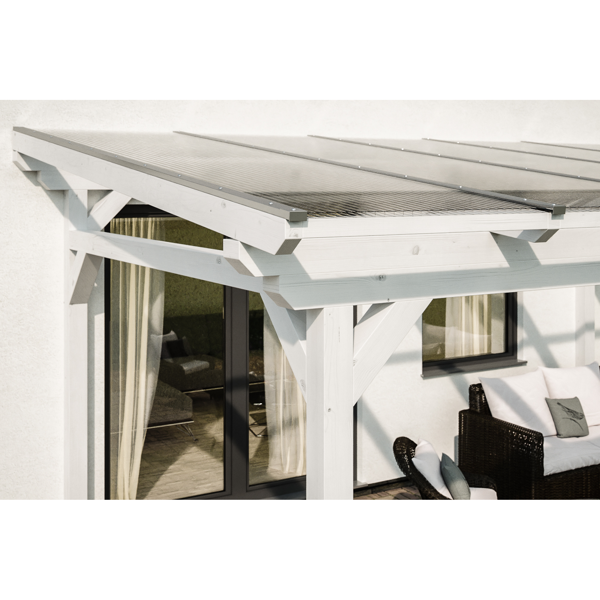 Terrassenüberdachung 'Sanremo' Leimholz weiß 648 x 350 cm + product picture