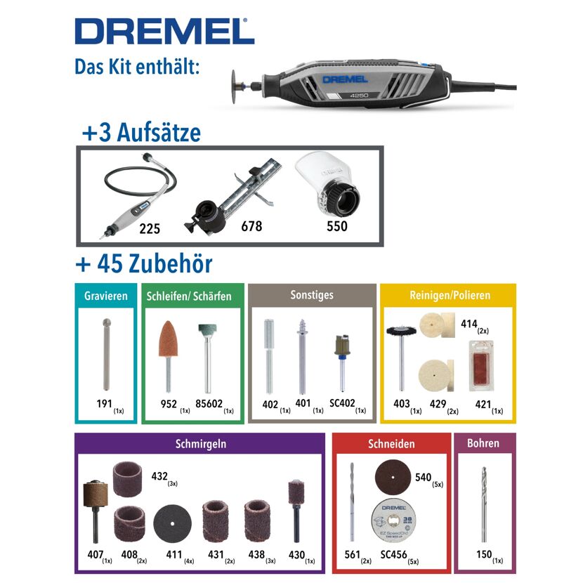 Dremel 4250 Multifunktionswerkzeug mit Zubehör.