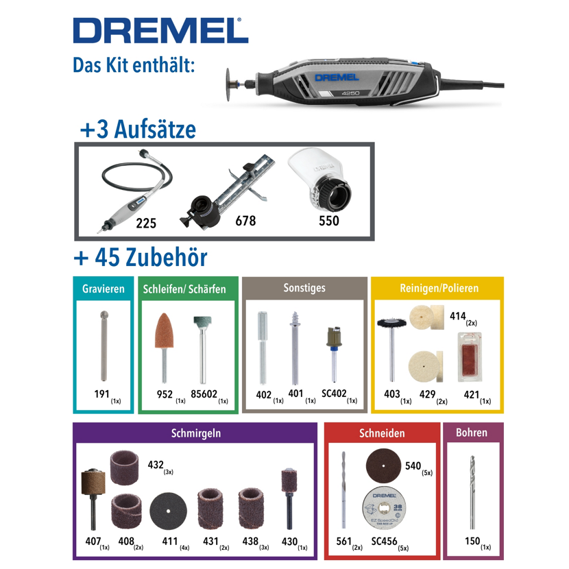 Dremel 4250 Multifunktionswerkzeug mit Zubehör.
