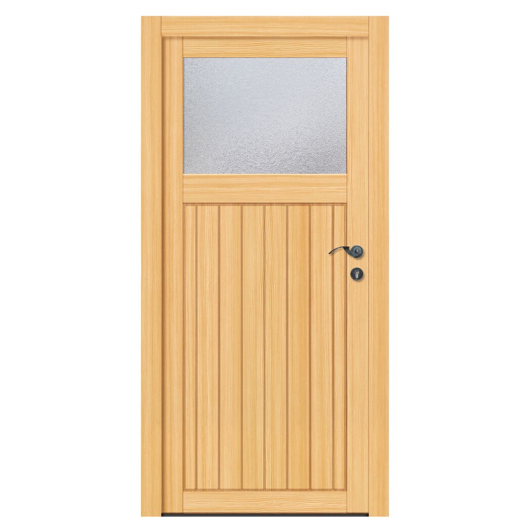 Helle Holztür mit Glaseinsatz.