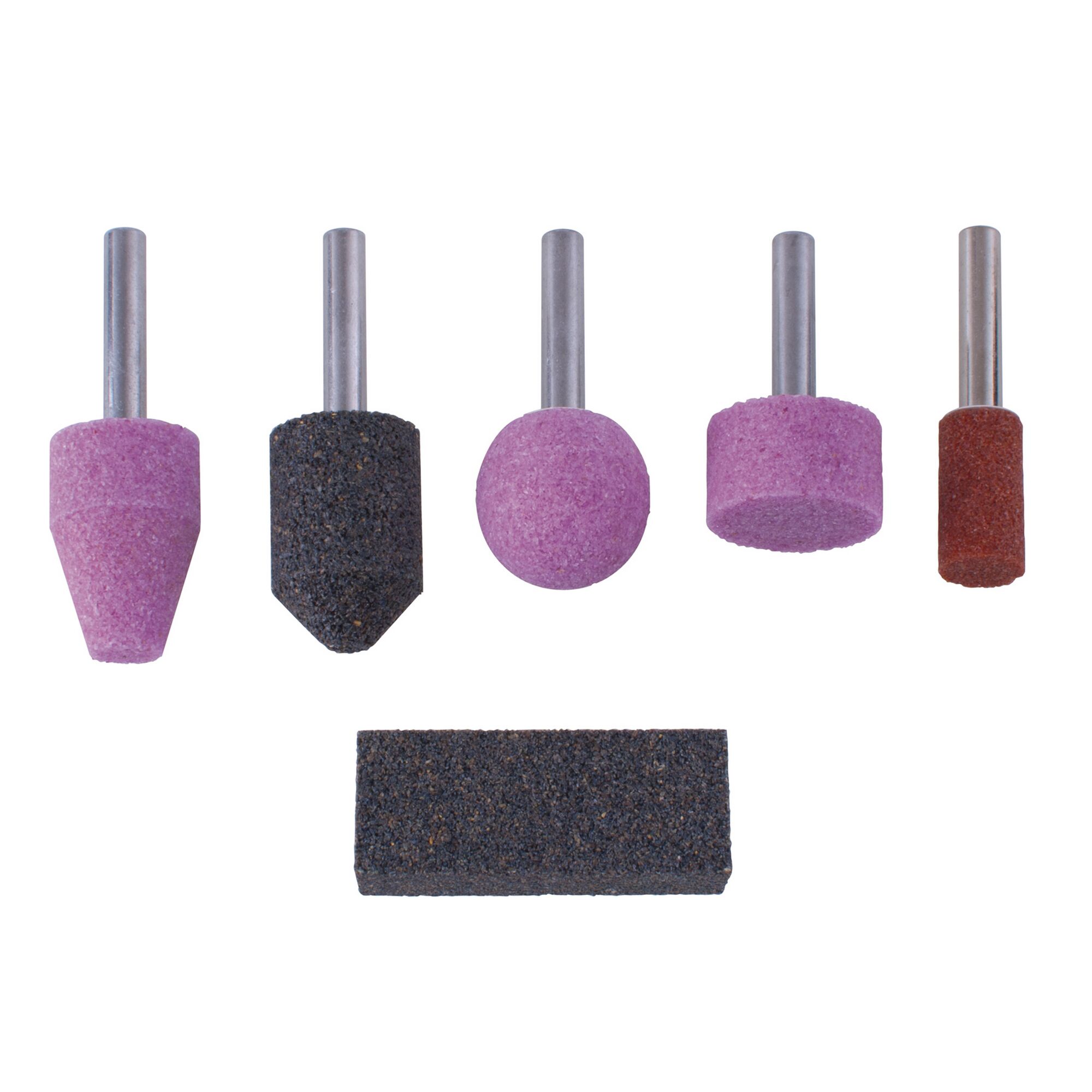 Sechs Schleifkörper in verschiedenen Formen