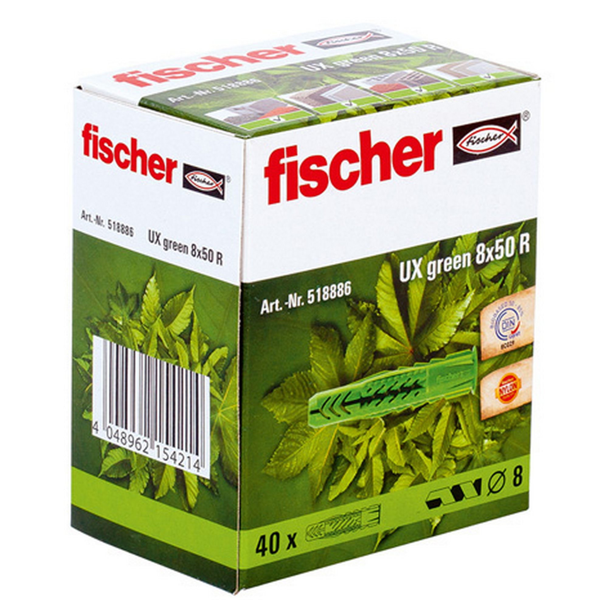 Fischer Greenline Universaldübel ‚UX GREEN‘ mit Rand Ø 8 x 50 mm 40 Stück