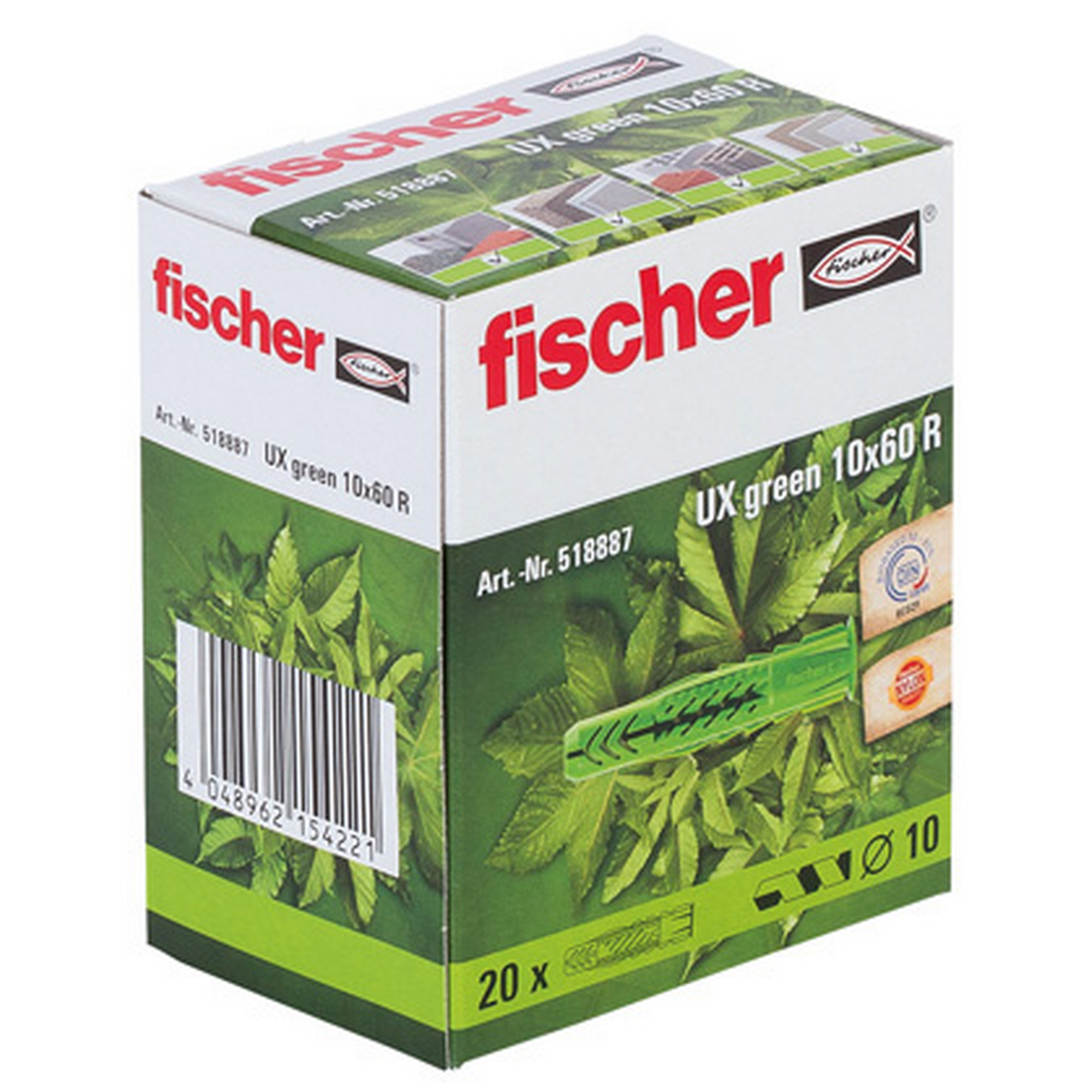 Fischer Greenline Universaldübel ‚UX GREEN‘ mit Rand Ø 10 x 60 mm 20 Stück