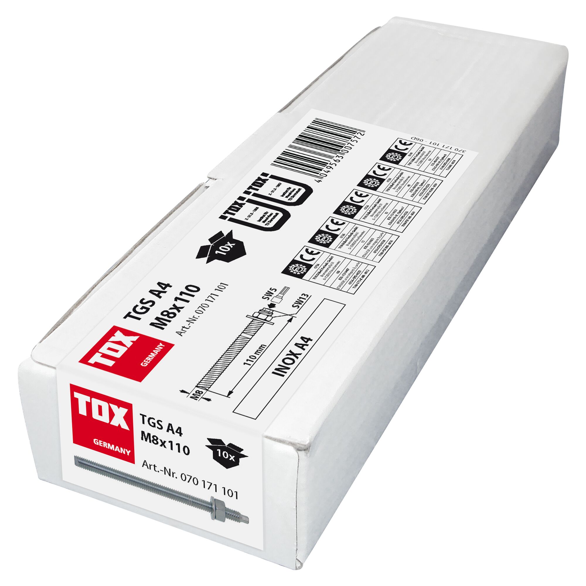 Verpackung mit zehn TOX Gewindestangen