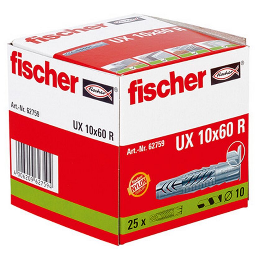 fischer Universaldübel UX 10 x 60 R mit Rand 25 Stück