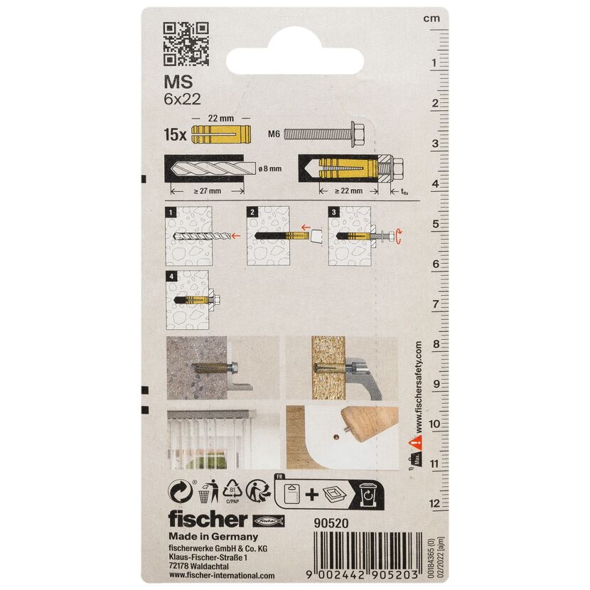 fischer Messingdübel MS 6 x 22 15 Stück