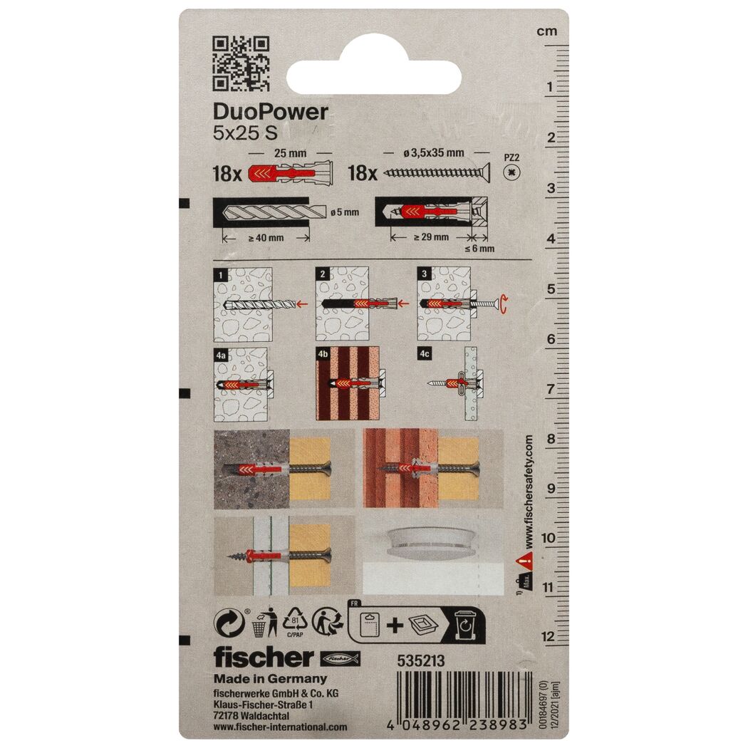 fischer DUOPOWER 5 x 25 S mit Schraube 18 Stück