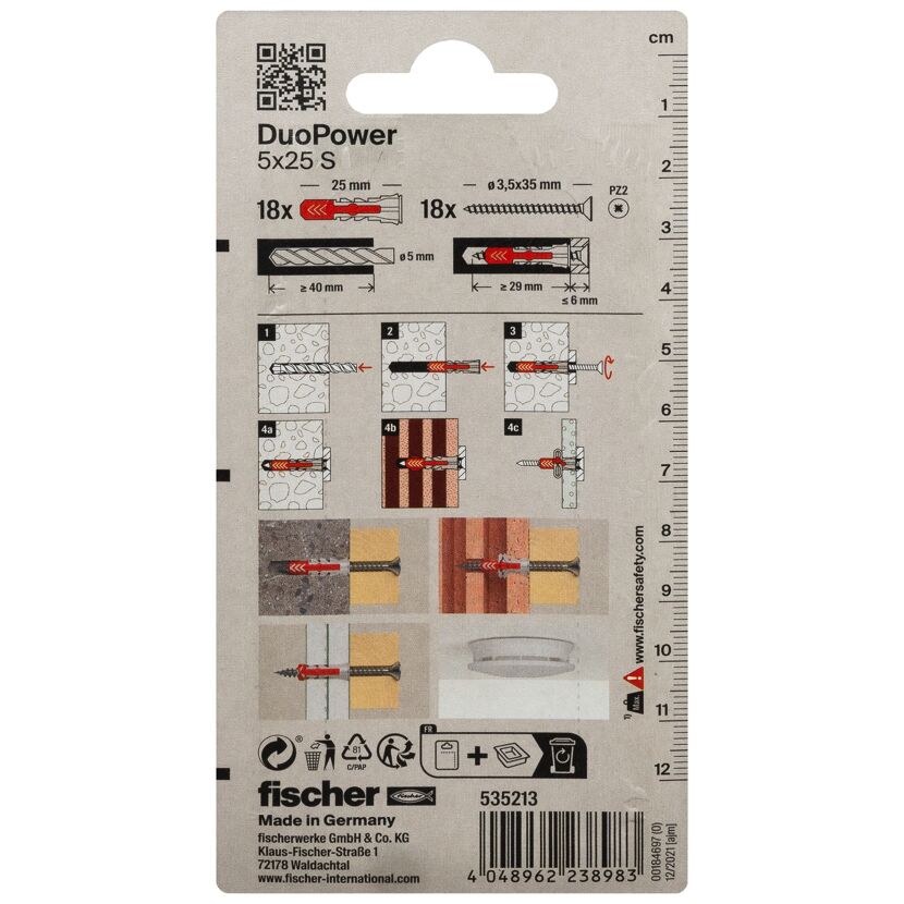 fischer DUOPOWER 5 x 25 S mit Schraube 18 Stück