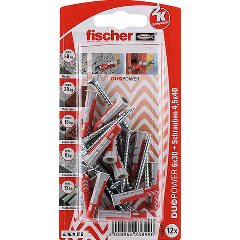fischer DUOPOWER 6 x 30 S mit Schraube 12 Stück
