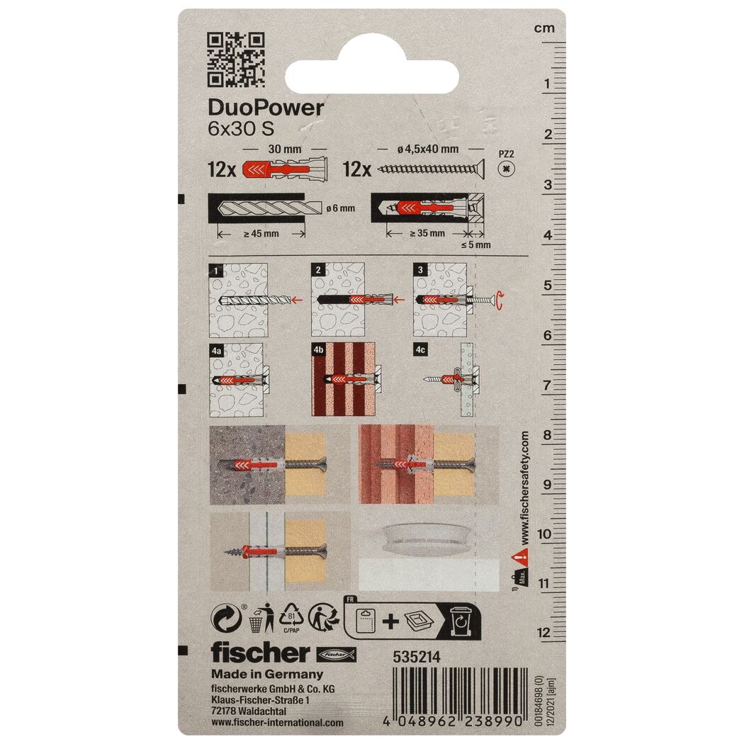 fischer DUOPOWER 6 x 30 S mit Schraube 12 Stück