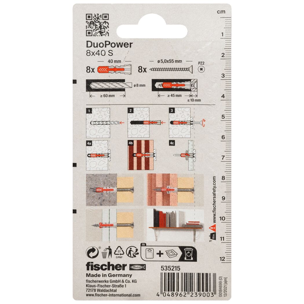 fischer DUOPOWER 8 x 40 S mit Schraube 8 Stück