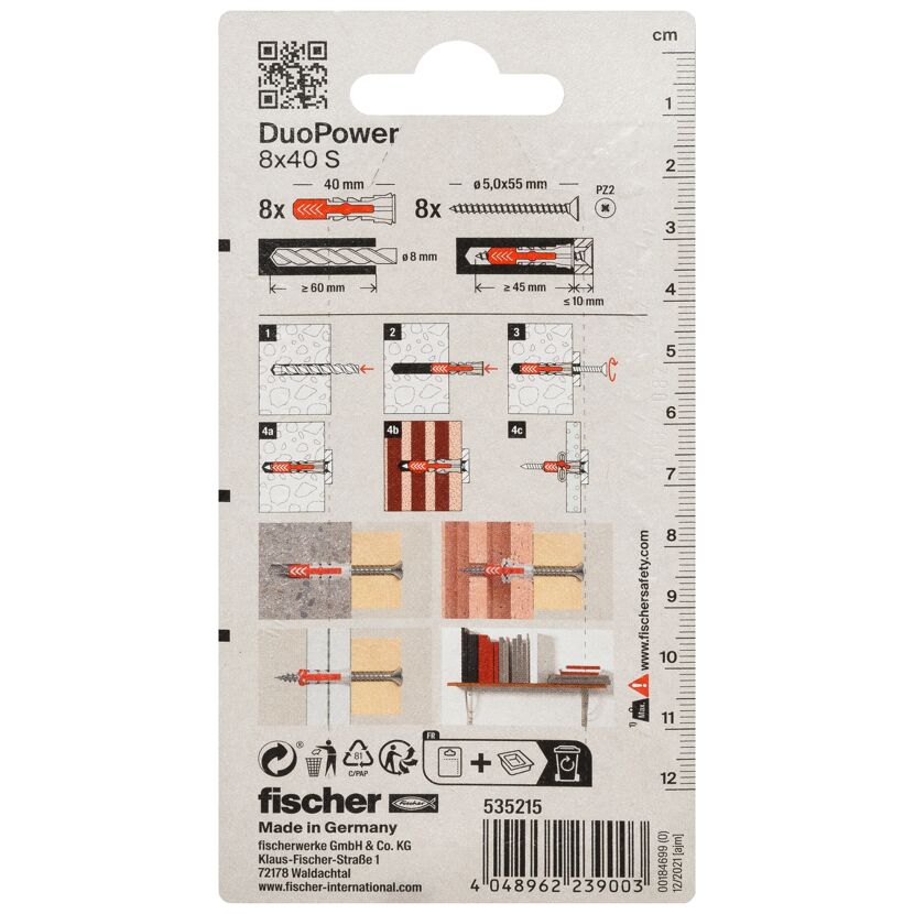 fischer DUOPOWER 8 x 40 S mit Schraube 8 Stück