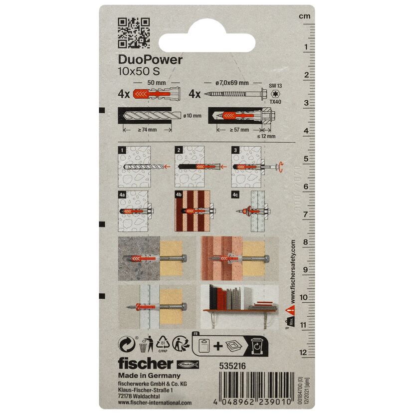 fischer DUOPOWER 10 x 50 S mit Schraube 4 Stück