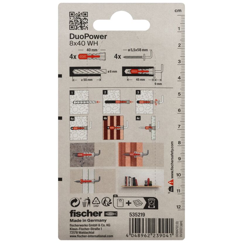 fischer DUOPOWER 8 x 40 WH mit Winkelhaken 4 Stück