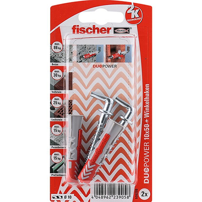 fischer DUOPOWER 10 x 50 WH mit Winkelhaken 2 Stück
