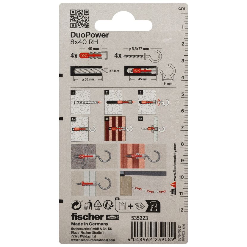 fischer DUOPOWER 8 x 40 RH mit Rundhaken 4 Stück
