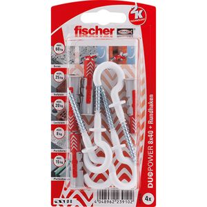 fischer DUOPOWER 8 x 40 RH mit Rundhaken, nylonbeschichtet 4 Stück