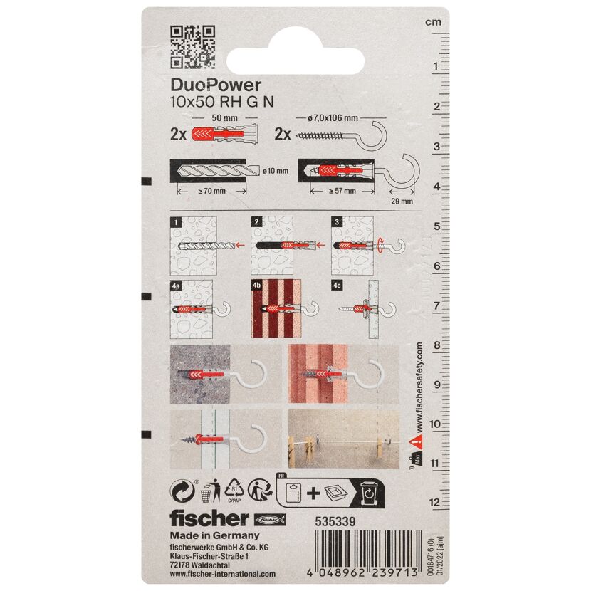 fischer DUOPOWER 10 x 50 RH G mit Rundhaken, groß, nylonbeschichtet 2 Stück