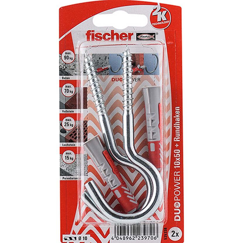 fischer DUOPOWER 10 x 50 RH G mit Rundhaken, groß 2 Stück