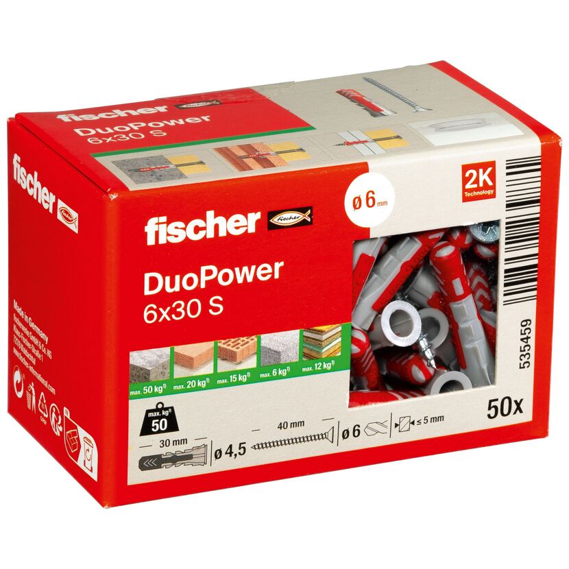 fischer DUOPOWER 6 x 30 S LD mit Schraube 50 Stück