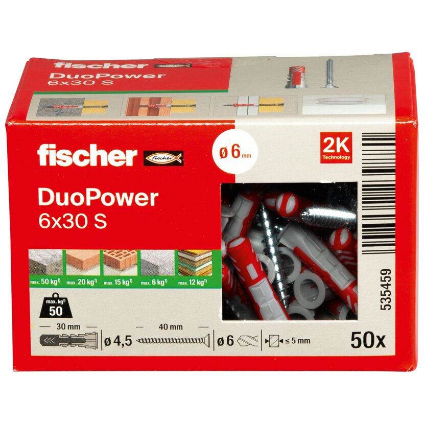 fischer DUOPOWER 6 x 30 S LD mit Schraube 50 Stück