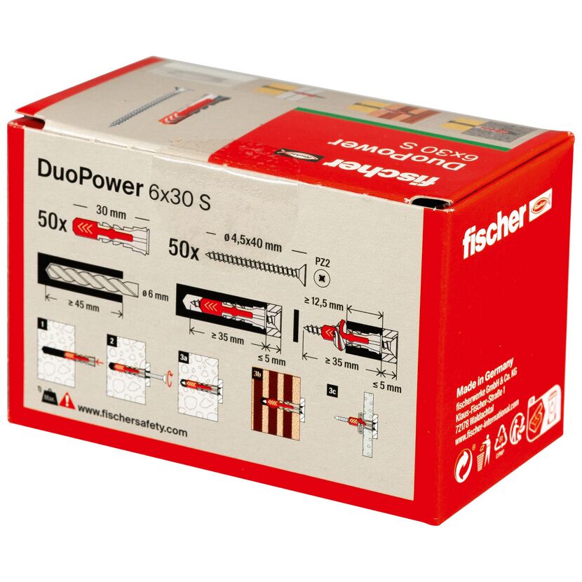 fischer DUOPOWER 6 x 30 S LD mit Schraube 50 Stück