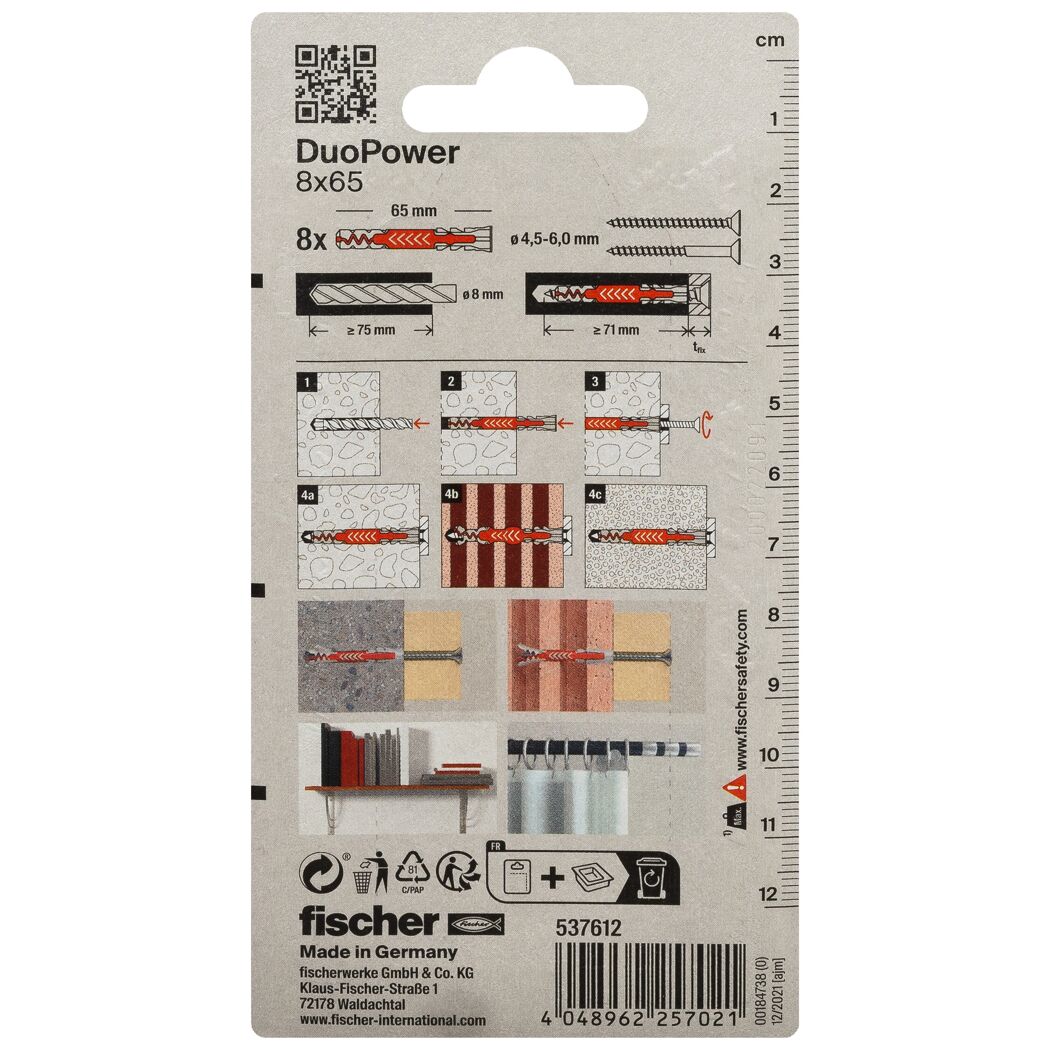 Fischer DuoPower 8x65 Verpackung mit Anleitung