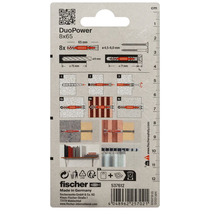 Fischer DuoPower 8x65 Verpackung mit Anleitung