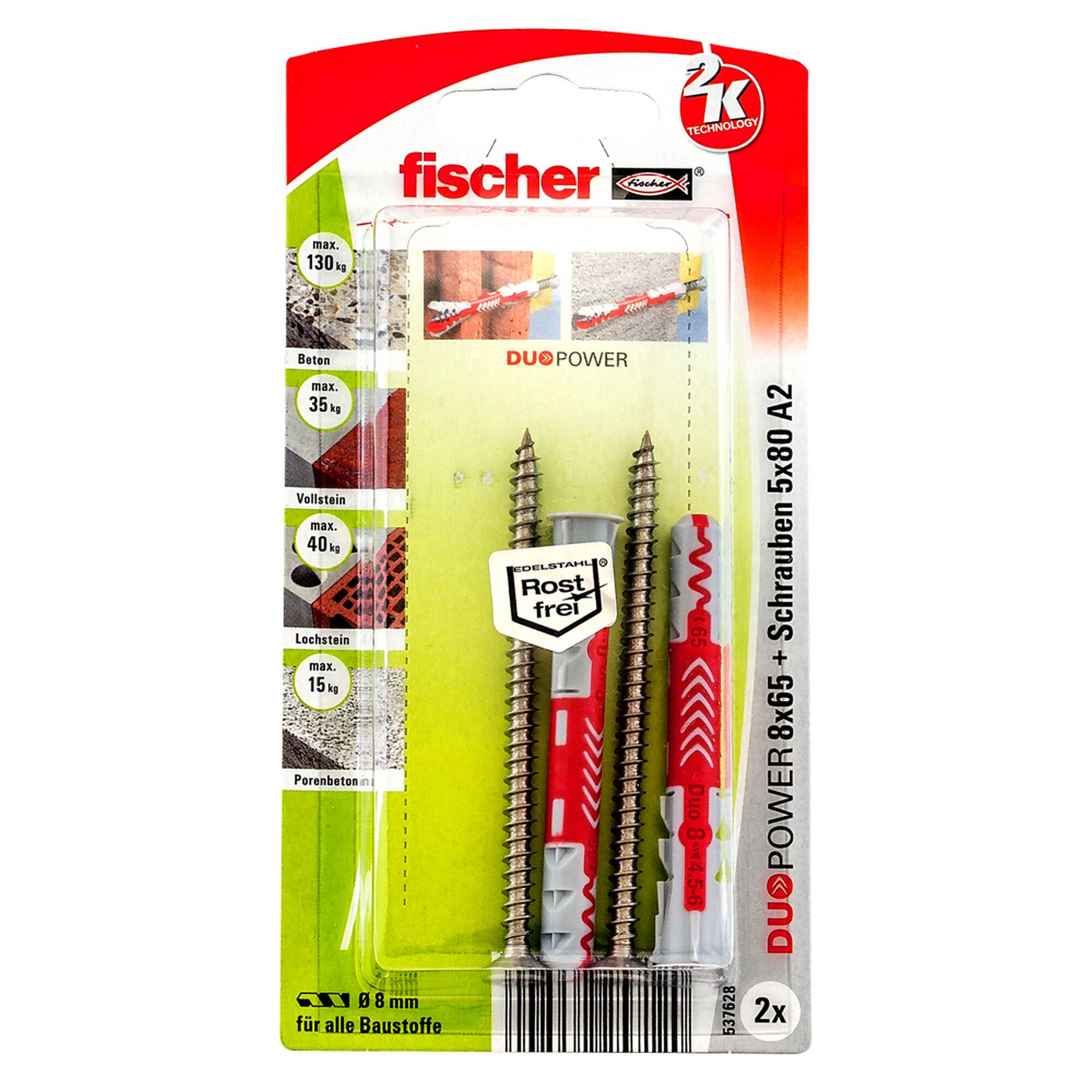 Fischer DUOPOWER 8x65 + Schrauben 5x80 A2