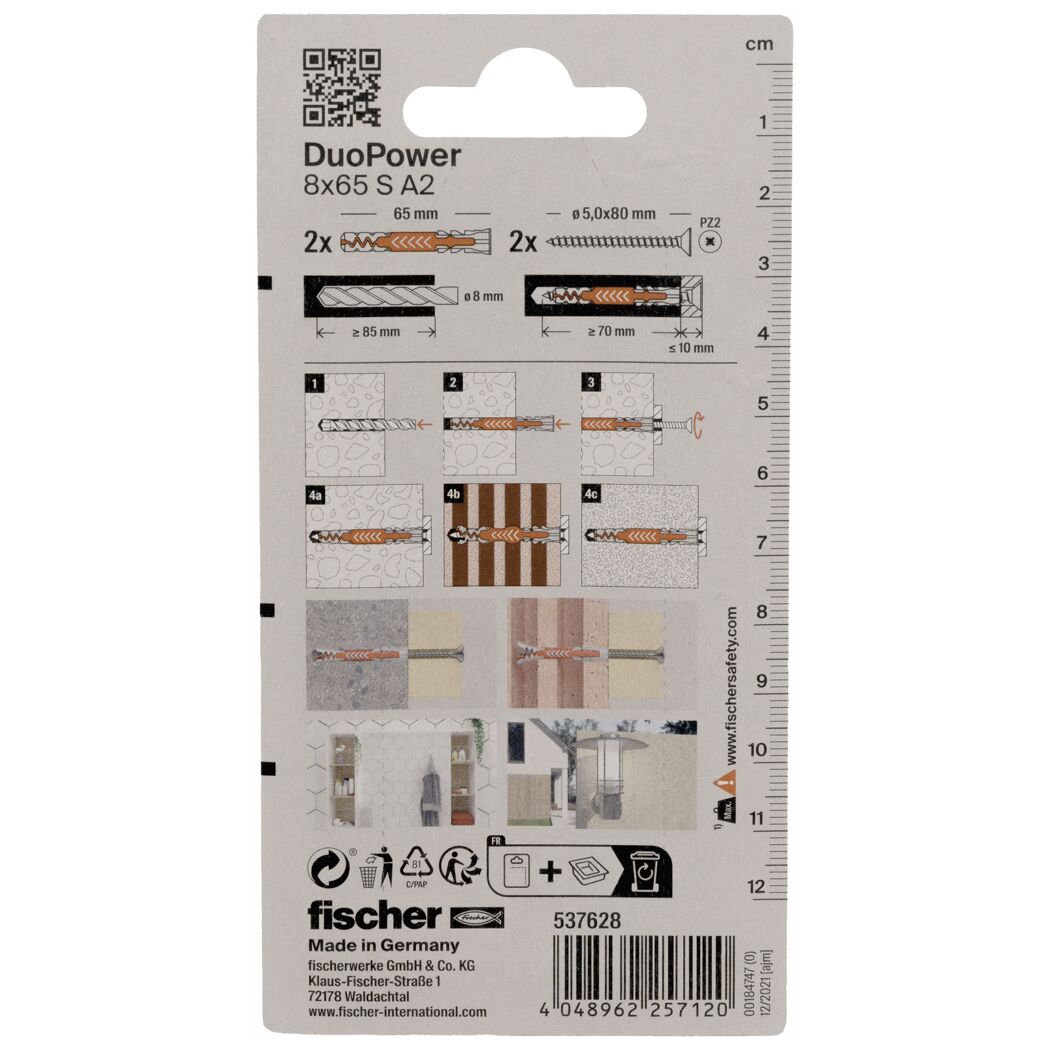 Fischer DuoPower 8x65 S A2 Dübel