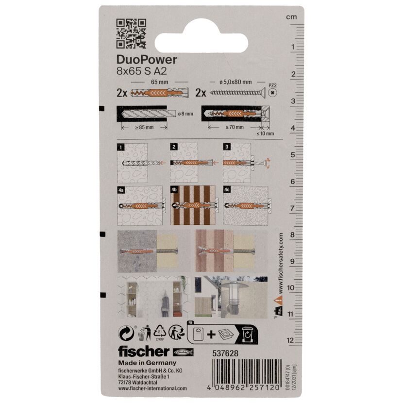 Fischer DuoPower 8x65 S A2 Dübel