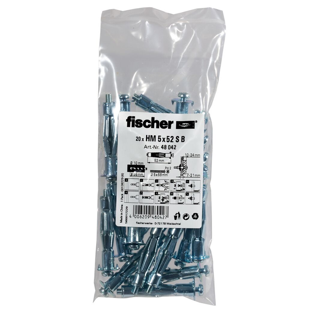 Fischer Hohlraumdübel HM 5x52 S B, 20 Stück