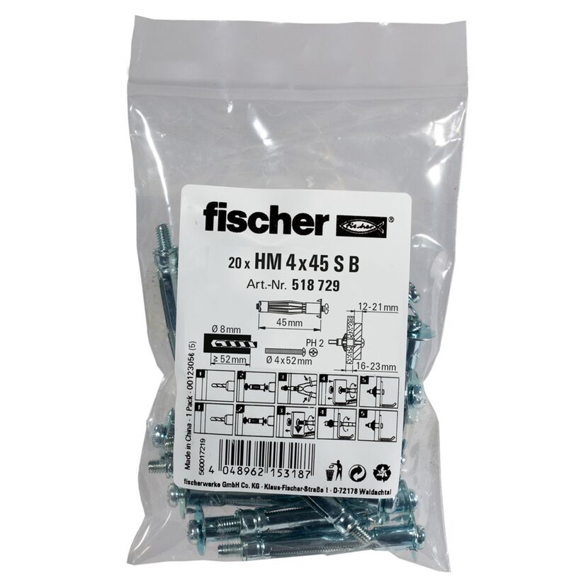 Fischer Hohlraumdübel HM 4x45 S B, 20 Stück
