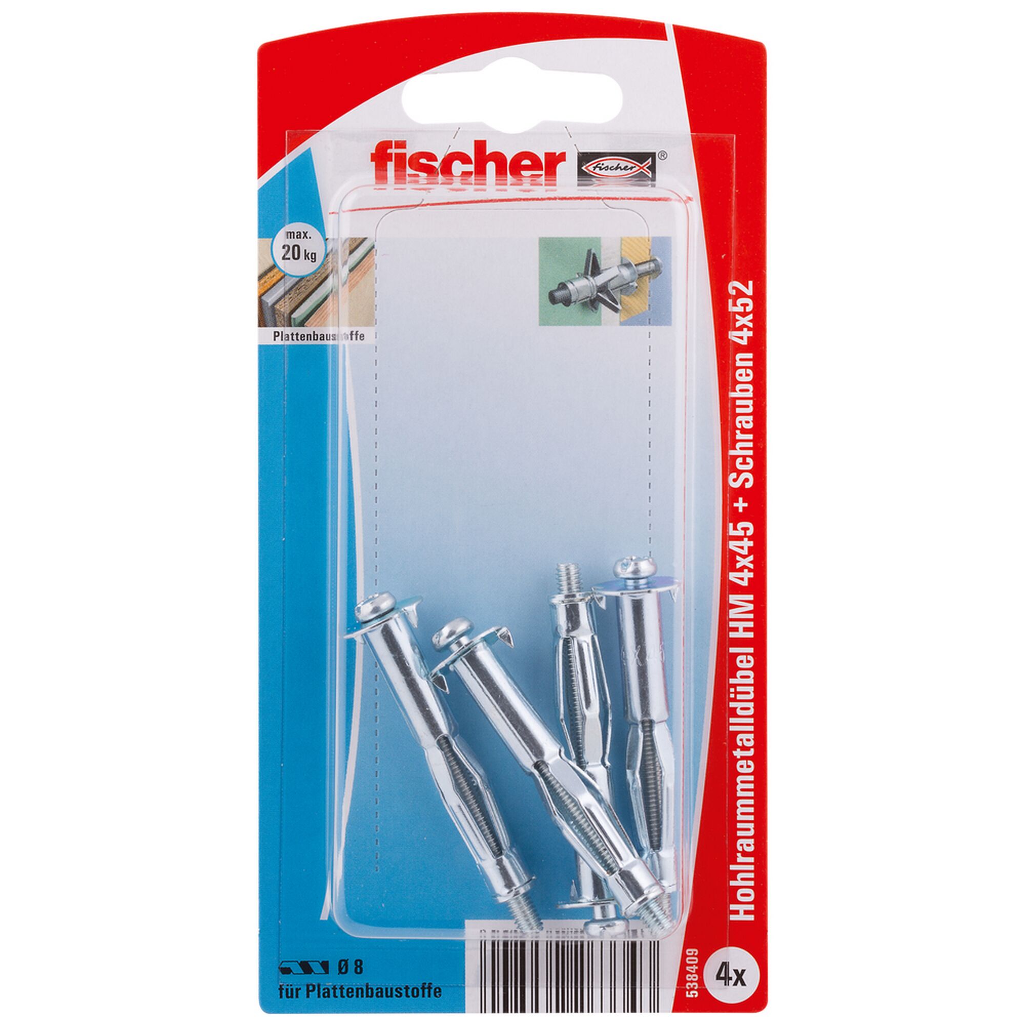 Fischer Hohlraummetalldübel HM 4x45 mit Schrauben