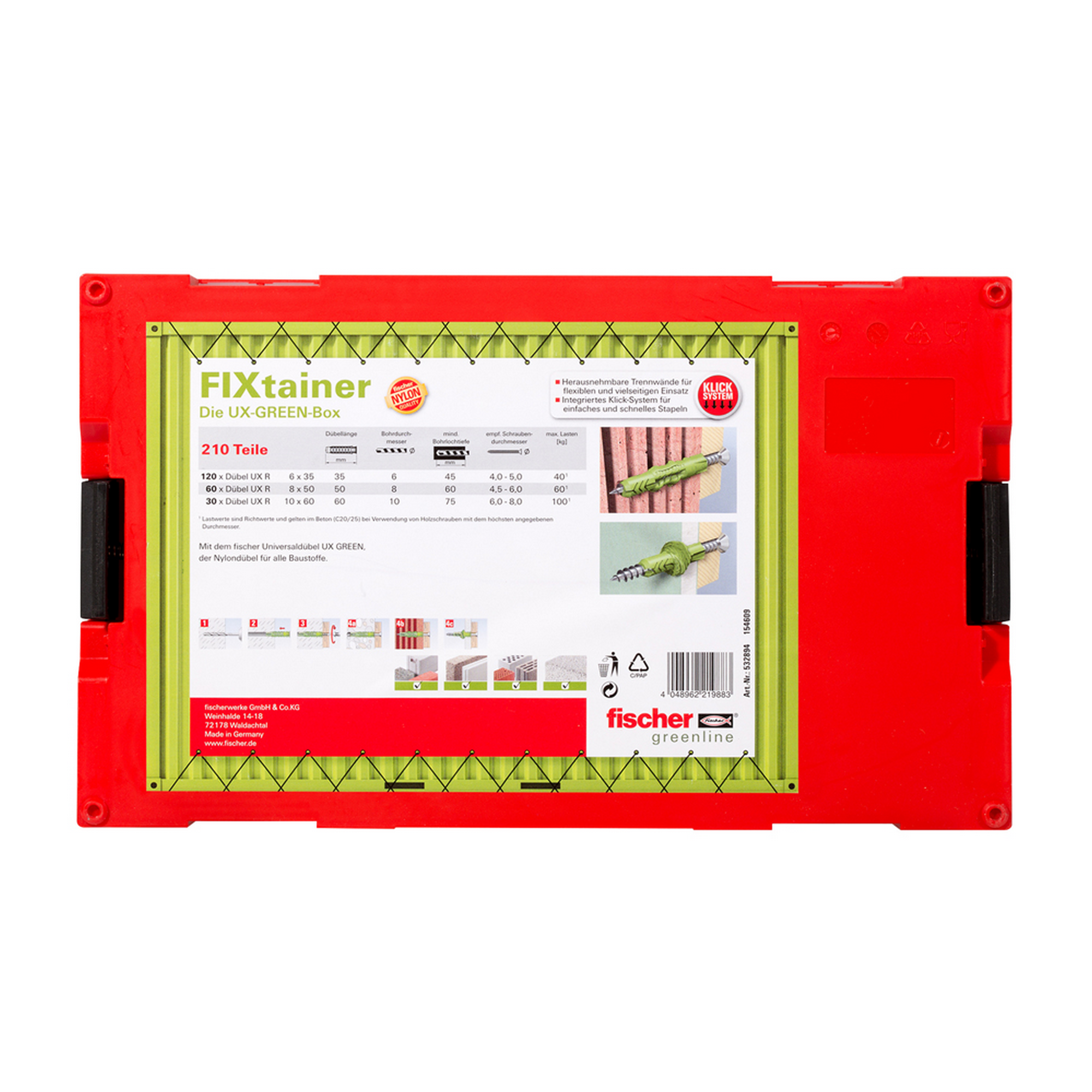 Dübel-Box 'FIXtainer - UX-Green-Box' 210-teilig + product picture
