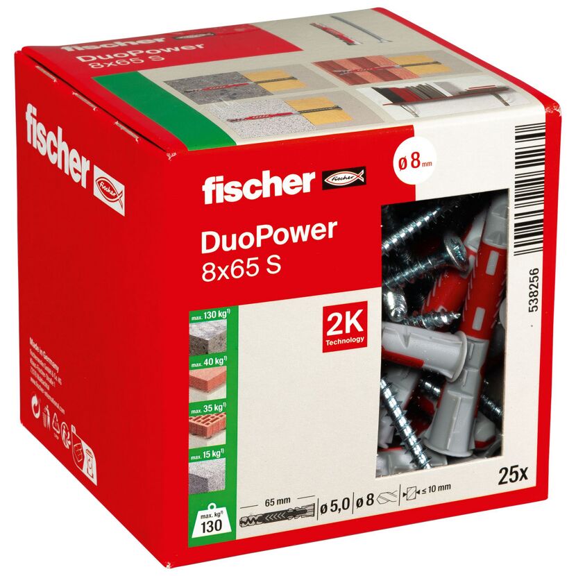 Montage-Set 'Duopower' Dübel und Senkkopfschrauben, Ø 8 x 65 mm, 50-teilig